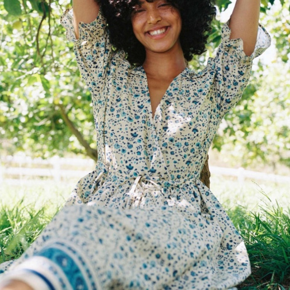 Christy Dawn Della Dress Silk-Cotton Blue Larkspur print